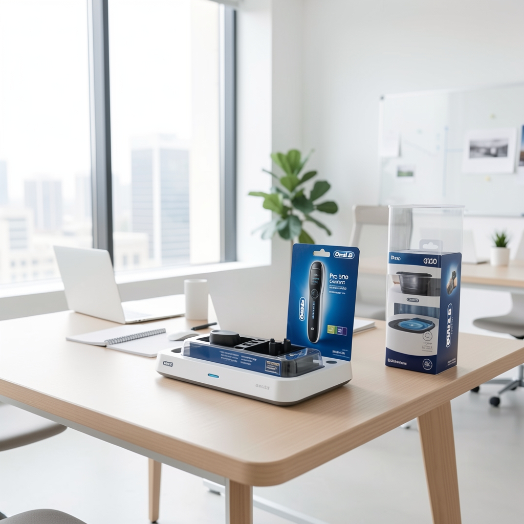 Oral-B Pro 3000 CrossAction başlık ve şarj tabanıyla birlikte paket içeriği